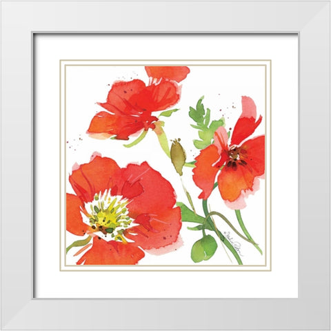 Red Poppies I White Modern Wood Framed Art Print with Double Matting by Paton, Julie
