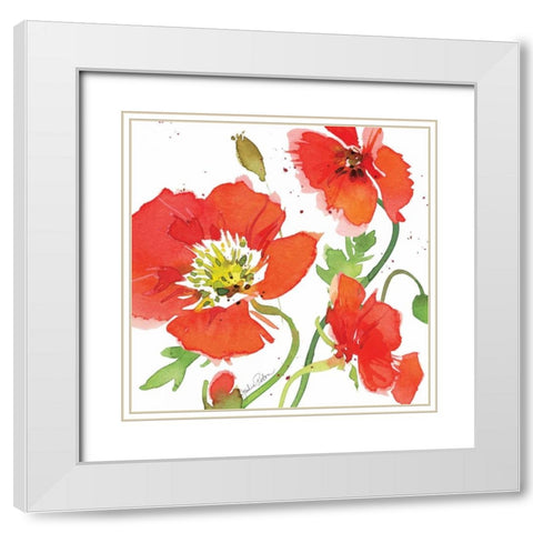 Red Poppies II White Modern Wood Framed Art Print with Double Matting by Paton, Julie
