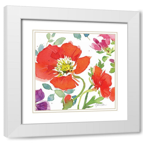 Red Poppies III White Modern Wood Framed Art Print with Double Matting by Paton, Julie