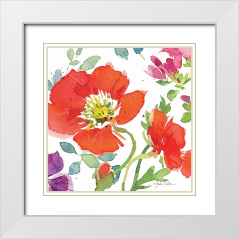 Red Poppies III White Modern Wood Framed Art Print with Double Matting by Paton, Julie