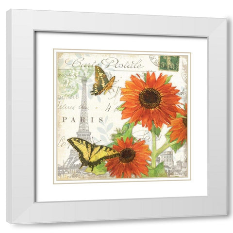 Carte Postale Sunflowers I White Modern Wood Framed Art Print with Double Matting by Paton, Julie