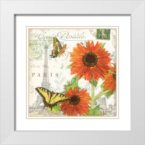 Carte Postale Sunflowers I White Modern Wood Framed Art Print with Double Matting by Paton, Julie