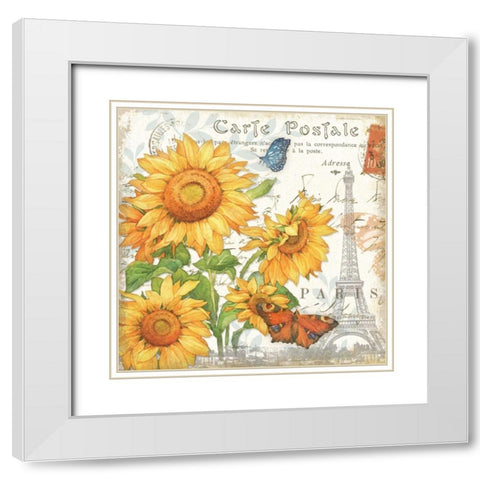 Carte Postale Sunflowers II White Modern Wood Framed Art Print with Double Matting by Paton, Julie