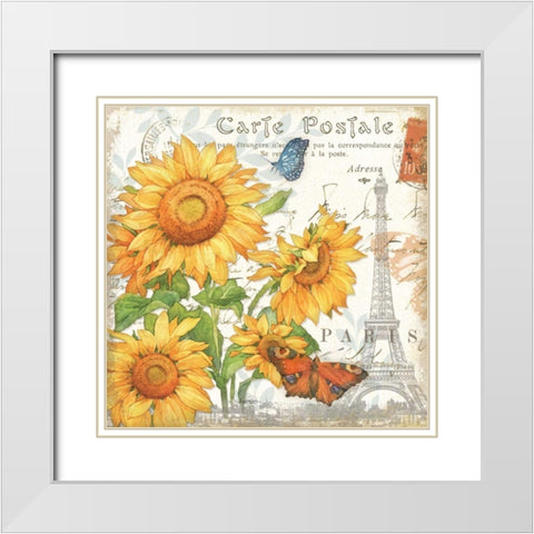 Carte Postale Sunflowers II White Modern Wood Framed Art Print with Double Matting by Paton, Julie