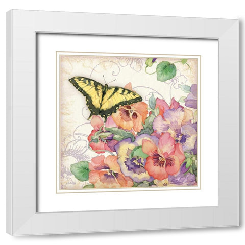 Pansies and Butterflies White Modern Wood Framed Art Print with Double Matting by Paton, Julie