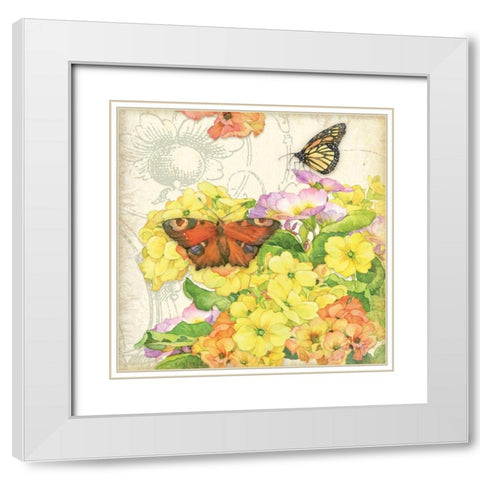 Primrose and Butterflies White Modern Wood Framed Art Print with Double Matting by Paton, Julie