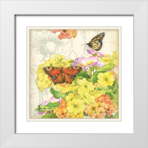 Primrose and Butterflies White Modern Wood Framed Art Print with Double Matting by Paton, Julie