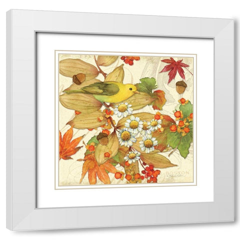 Flora and Tanager I White Modern Wood Framed Art Print with Double Matting by Paton, Julie