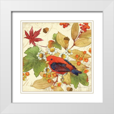 Flora and Tanager II White Modern Wood Framed Art Print with Double Matting by Paton, Julie