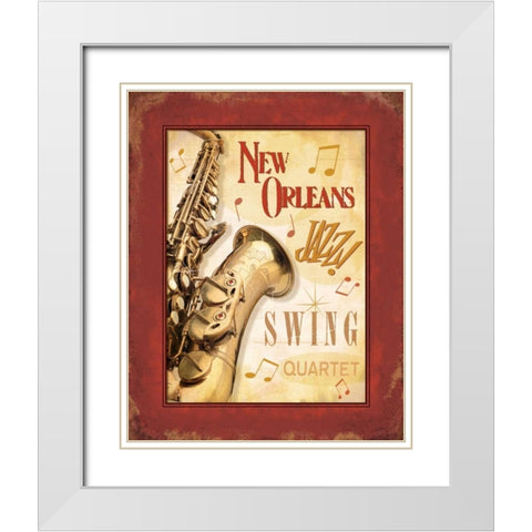 New Orleans Jazz II White Modern Wood Framed Art Print with Double Matting by Pela Design