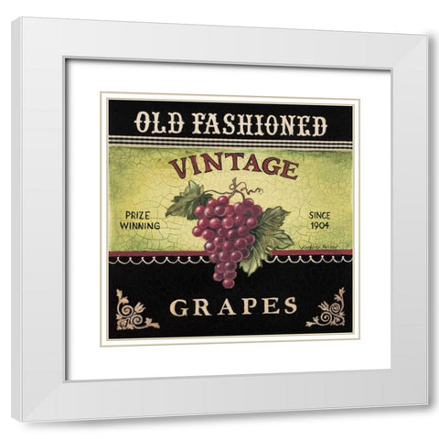 Vintage Grapes White Modern Wood Framed Art Print with Double Matting by Poloson, Kimberly