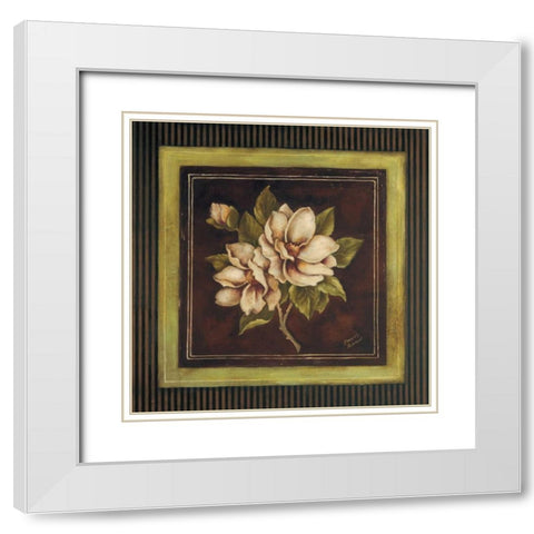 Magnolia I White Modern Wood Framed Art Print with Double Matting by Poloson, Kimberly