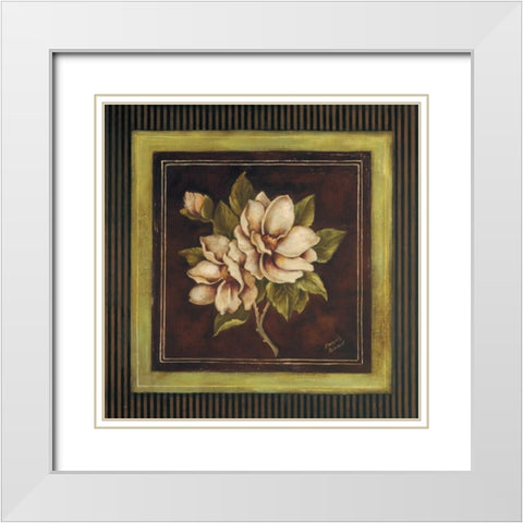 Magnolia I White Modern Wood Framed Art Print with Double Matting by Poloson, Kimberly