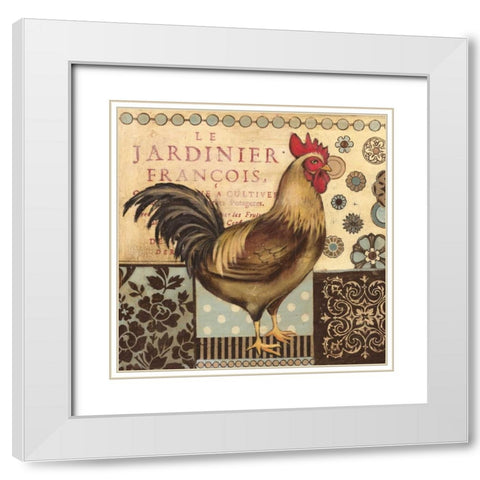 Aqua Rooster I White Modern Wood Framed Art Print with Double Matting by Poloson, Kimberly