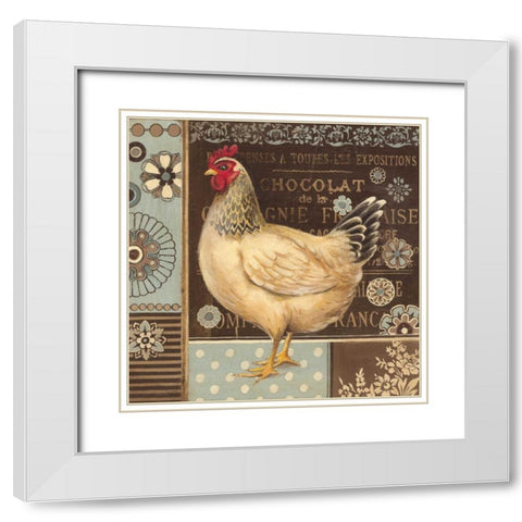 Aqua Rooster II White Modern Wood Framed Art Print with Double Matting by Poloson, Kimberly
