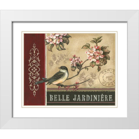 Cherry Blossom Bird White Modern Wood Framed Art Print with Double Matting by Poloson, Kimberly