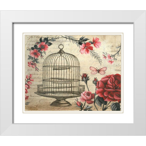 Birdcage and Blossoms White Modern Wood Framed Art Print with Double Matting by Poloson, Kimberly