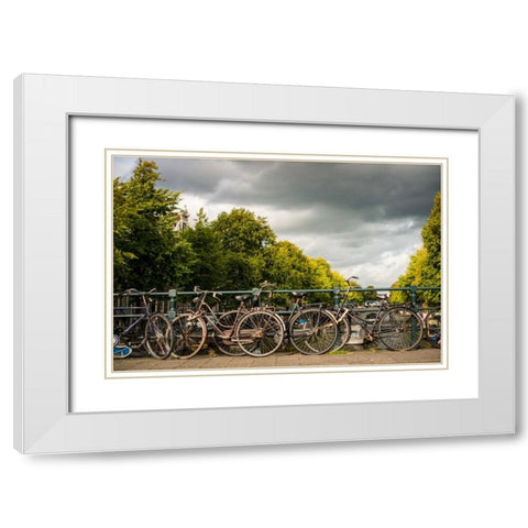 Bikes on Bridge I White Modern Wood Framed Art Print with Double Matting by Berzel, Erin