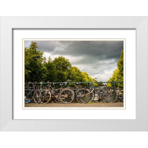 Bikes on Bridge I White Modern Wood Framed Art Print with Double Matting by Berzel, Erin