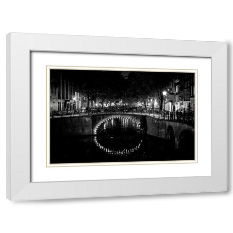 B and W Canal at Night II White Modern Wood Framed Art Print with Double Matting by Berzel, Erin