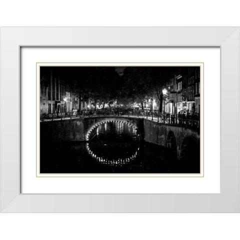 B and W Canal at Night II White Modern Wood Framed Art Print with Double Matting by Berzel, Erin
