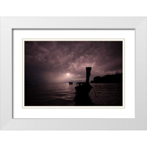Railay Beach Lightning I White Modern Wood Framed Art Print with Double Matting by Berzel, Erin