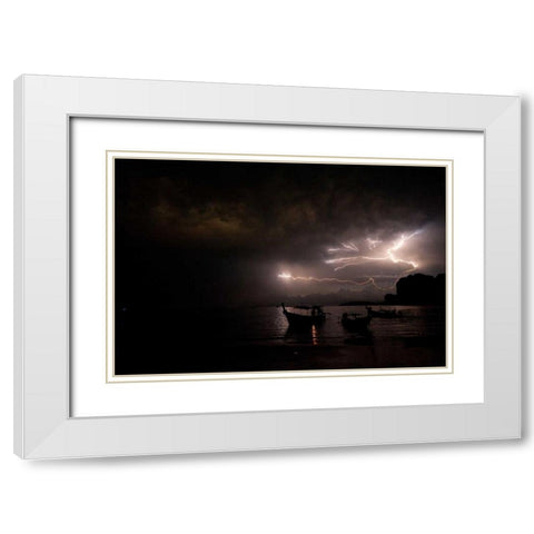 Railay Beach Lightning II White Modern Wood Framed Art Print with Double Matting by Berzel, Erin
