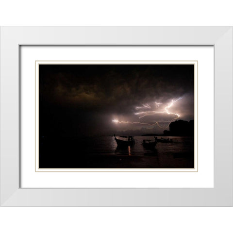 Railay Beach Lightning II White Modern Wood Framed Art Print with Double Matting by Berzel, Erin