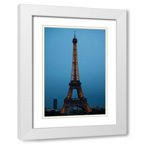 Eiffel Tower at Night I White Modern Wood Framed Art Print with Double Matting by Berzel, Erin