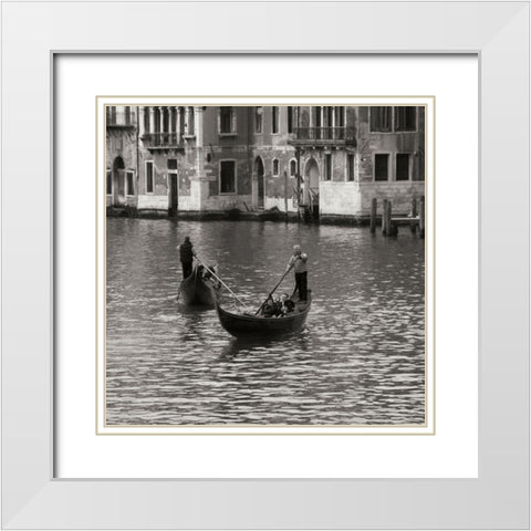 Grand Canal Gondoliers I White Modern Wood Framed Art Print with Double Matting by Crane, Rita