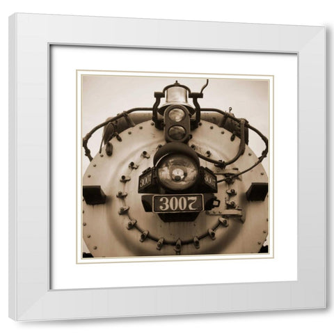 Train V White Modern Wood Framed Art Print with Double Matting by Christensen, Jim