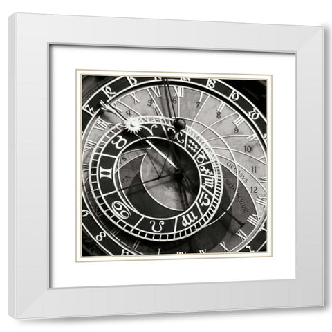 Prague Clock I White Modern Wood Framed Art Print with Double Matting by Christensen, Jim