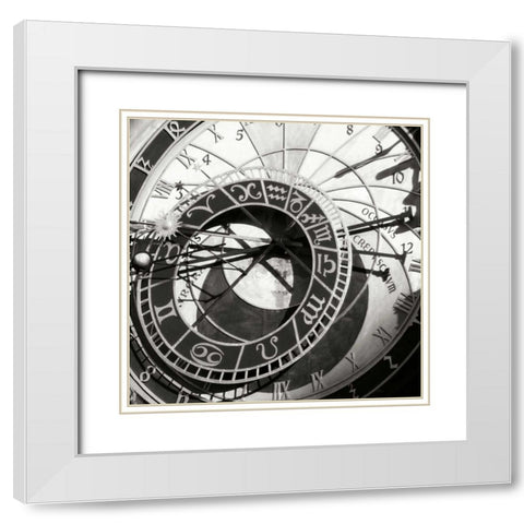 Prague Clock II White Modern Wood Framed Art Print with Double Matting by Christensen, Jim