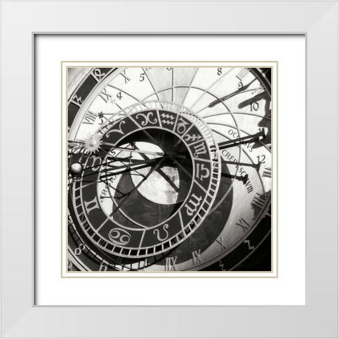 Prague Clock II White Modern Wood Framed Art Print with Double Matting by Christensen, Jim