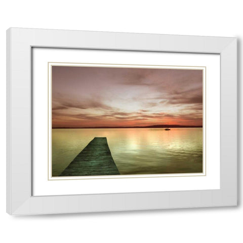 Pier and Sunset I White Modern Wood Framed Art Print with Double Matting by Christensen, Jim
