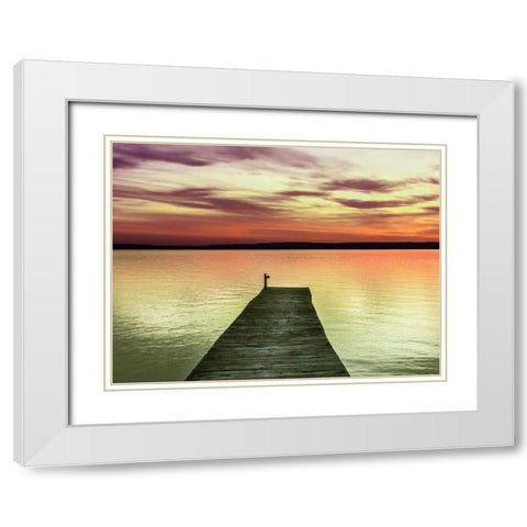 Pier and Sunset II White Modern Wood Framed Art Print with Double Matting by Christensen, Jim