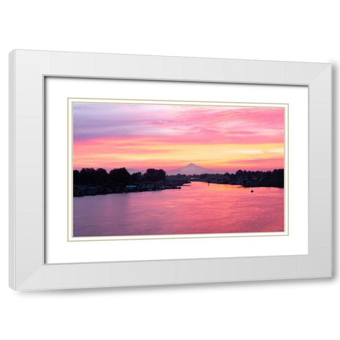 Columbia River Sunrise White Modern Wood Framed Art Print with Double Matting by Hellmann, Stan