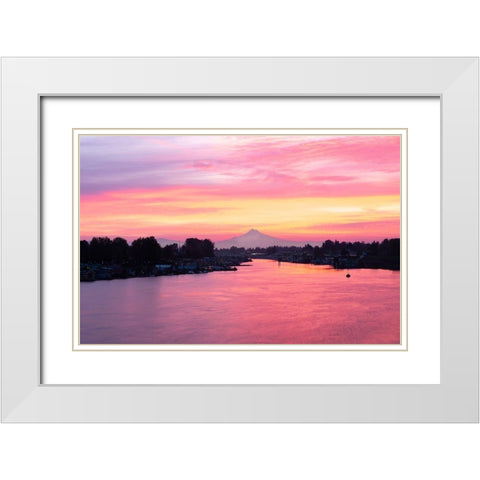 Columbia River Sunrise White Modern Wood Framed Art Print with Double Matting by Hellmann, Stan