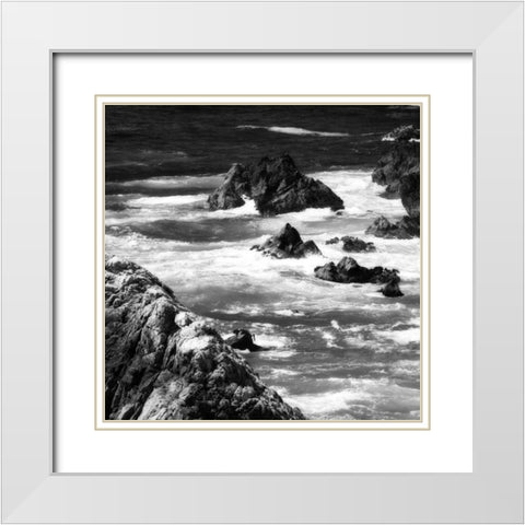 Garrapata 6 BW Square White Modern Wood Framed Art Print with Double Matting by Hausenflock, Alan