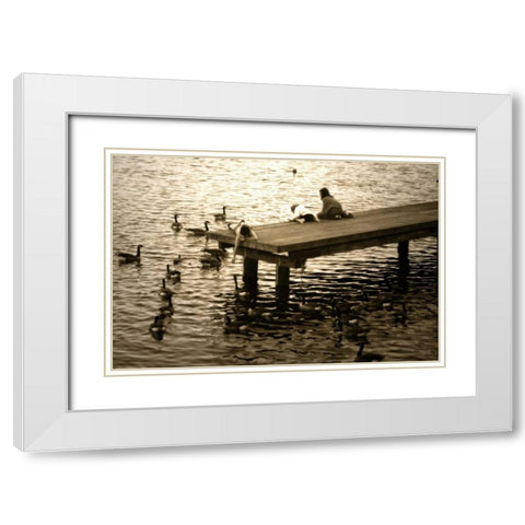 Feeding the Geese I White Modern Wood Framed Art Print with Double Matting by Hausenflock, Alan