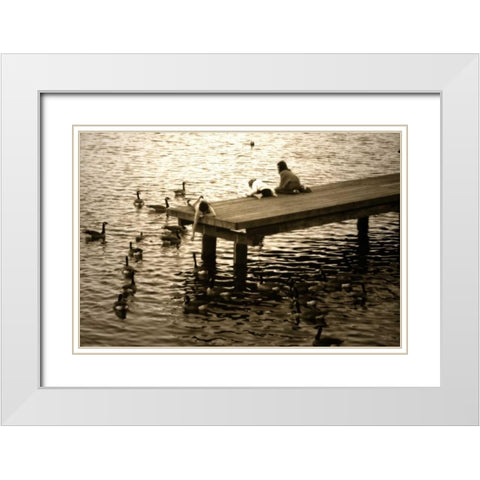 Feeding the Geese I White Modern Wood Framed Art Print with Double Matting by Hausenflock, Alan