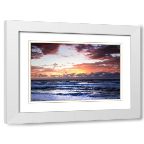 Ocean Sunrise I White Modern Wood Framed Art Print with Double Matting by Hausenflock, Alan