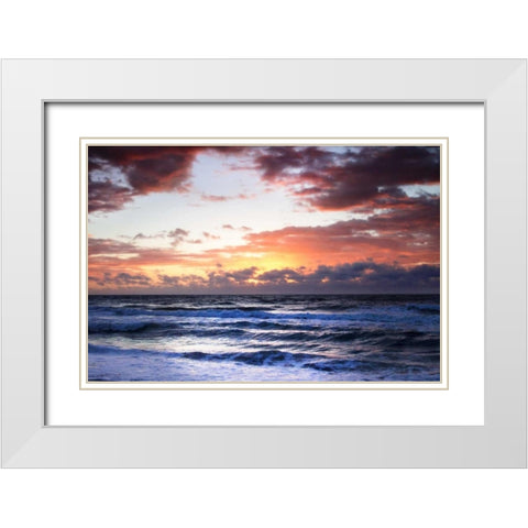 Ocean Sunrise I White Modern Wood Framed Art Print with Double Matting by Hausenflock, Alan