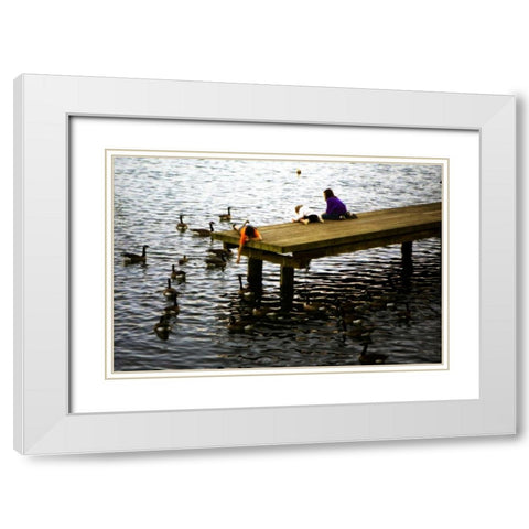 Feeding the Geese III White Modern Wood Framed Art Print with Double Matting by Hausenflock, Alan