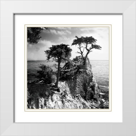 Ocean Cliff Square I White Modern Wood Framed Art Print with Double Matting by Hausenflock, Alan