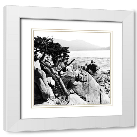 Ocean Cliff Square II White Modern Wood Framed Art Print with Double Matting by Hausenflock, Alan