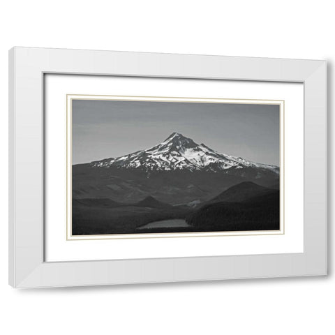 BW Mt. Hood White Modern Wood Framed Art Print with Double Matting by Kidd, Brian