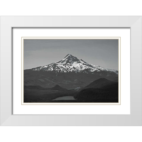 BW Mt. Hood White Modern Wood Framed Art Print with Double Matting by Kidd, Brian