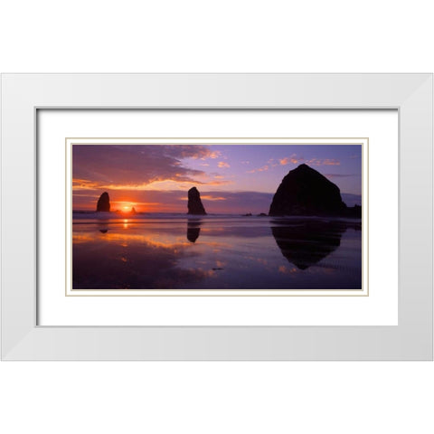 Cannon Beach II White Modern Wood Framed Art Print with Double Matting by Leahy, Ike