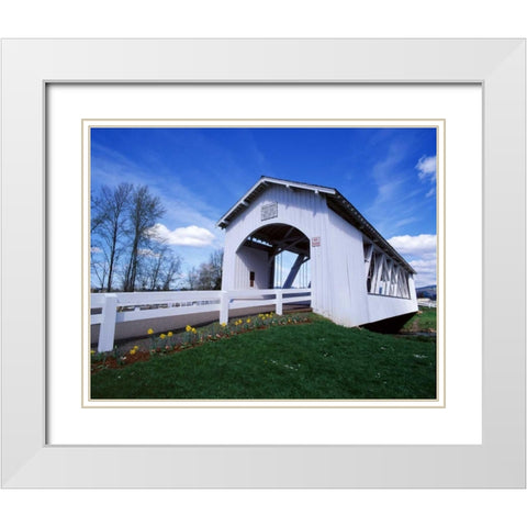 Weddle Covered Bridge White Modern Wood Framed Art Print with Double Matting by Leahy, Ike